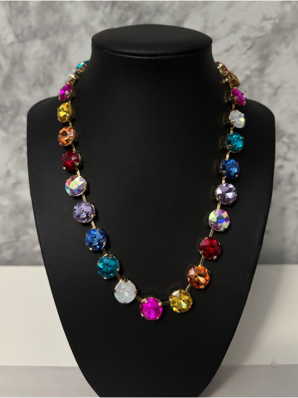 Multicolor 14mm Glass Stone Gold Necklace